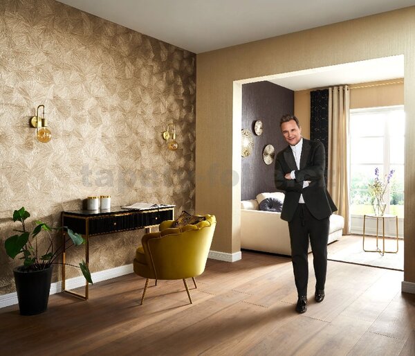 Vliesové tapety na zeď GMK 10219-20, rozměr 10,05 m x 0,53 m, strukturovaná stěrka zlatá, Erismann