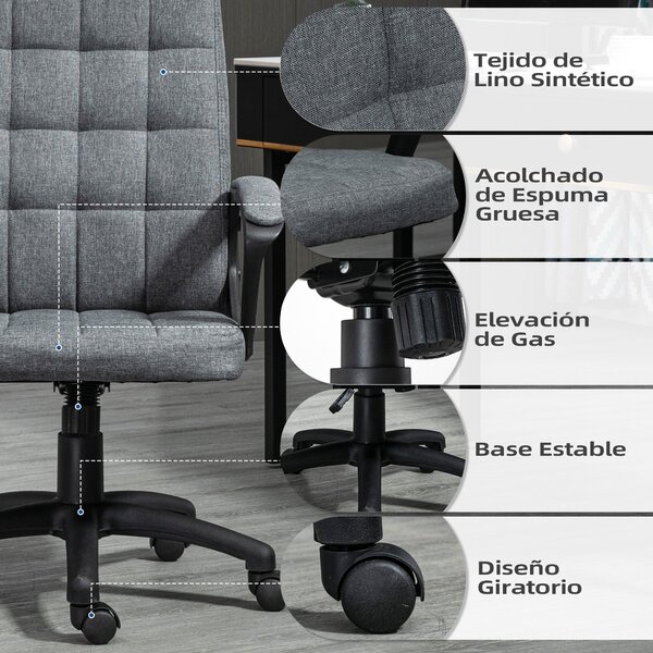 Vinsetto otočná kancelářská židle s nastavitelnou výškou a opěrkami moderním stylem, nosnost 120 kg, pro studium 59x63x96-105,5 cm Tmavě šedá | Aosom