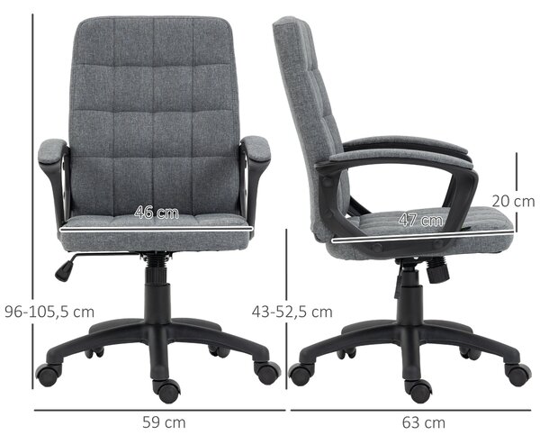 Vinsetto otočná kancelářská židle s nastavitelnou výškou a opěrkami moderním stylem, nosnost 120 kg, pro studium 59x63x96-105,5 cm Tmavě šedá | Aosom