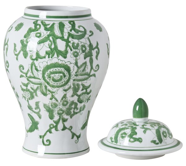 Váza s víkem MONDRAGON Porcelán 37 cm Bílá/Zelená