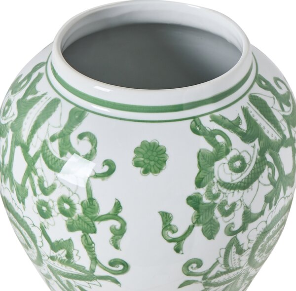 Váza s víkem MONDRAGON Porcelán 37 cm Bílá/Zelená