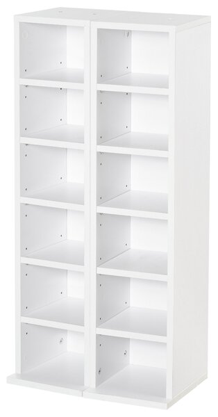 HOMCOM Stojany na CD nebo DVD s 12 přihrádkami pro 204 CD a nastavitelnými policemi do obývacího pokoje, ložnice či kanceláře 21x22,5x88,5 cm Bílá | A