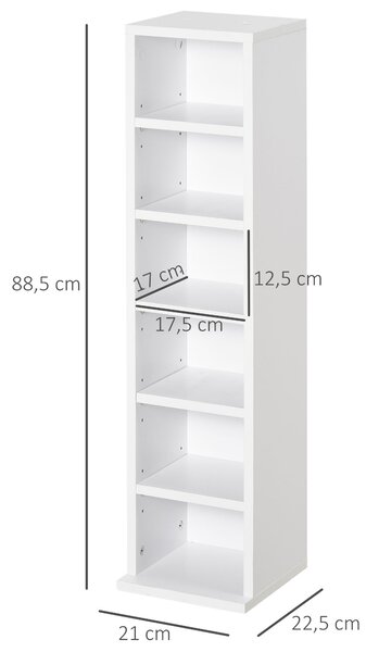 HOMCOM Stojany na CD nebo DVD s 12 přihrádkami pro 204 CD a nastavitelnými policemi do obývacího pokoje, ložnice či kanceláře 21x22,5x88,5 cm Bílá | A