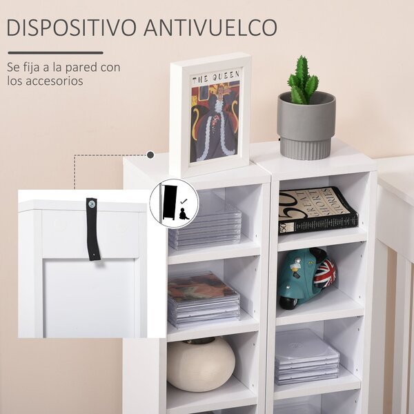 HOMCOM Stojany na CD nebo DVD s 12 přihrádkami pro 204 CD a nastavitelnými policemi do obývacího pokoje, ložnice či kanceláře 21x22,5x88,5 cm Bílá | A