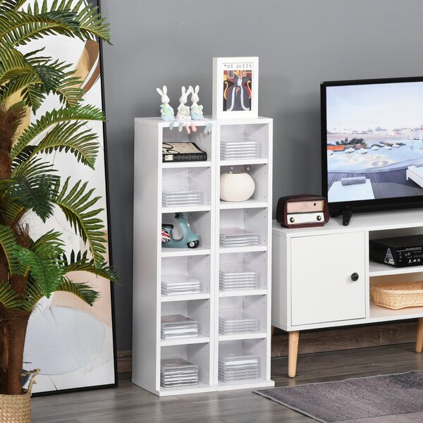 HOMCOM Stojany na CD nebo DVD s 12 přihrádkami pro 204 CD a nastavitelnými policemi do obývacího pokoje, ložnice či kanceláře 21x22,5x88,5 cm Bílá | A