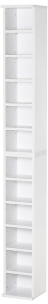 HOMCOM Stojany na CD nebo DVD s 12 přihrádkami pro 204 CD a nastavitelnými policemi do obývacího pokoje, ložnice či kanceláře 21x22,5x88,5 cm Bílá | A