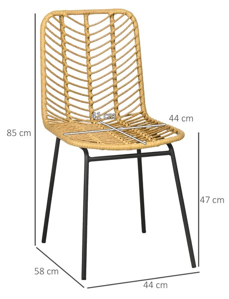 HOMCOM Sada 2 syntetických ratanových jídelních židlí s ocelovými nohami pro obývací pokoj, balkon a terasu, nosnost 120 kg, přírodní | Aosom