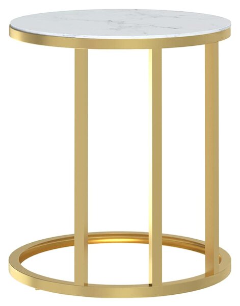 Odkládací stolek zlatý a bílý mramor 45 cm tvrzené sklo 331664