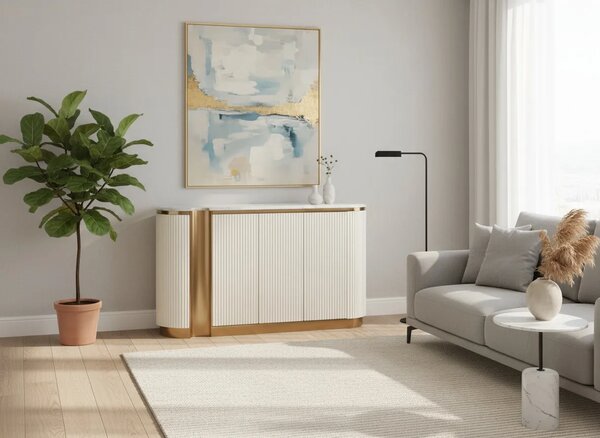LivinHill Komoda Stilig ST917 158 cm ecru/zlatá/mramor