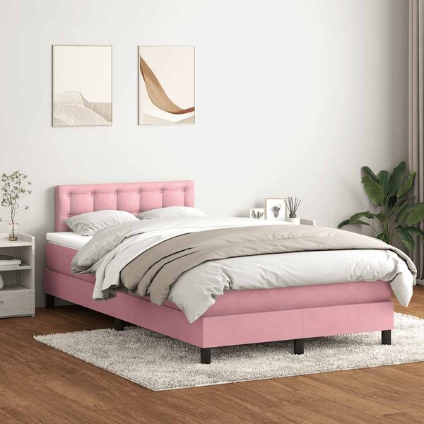 Box spring postel s matrací a LED růžová 120x220 cm samet 3317312