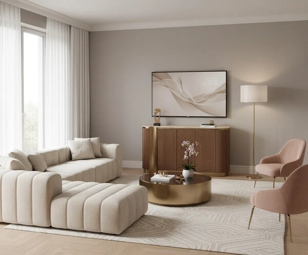 LivinHill Komoda Stilig ST917 158 cm ořech/zlatá/travertin