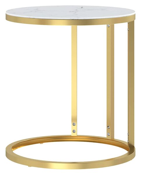 Odkládací stolek zlatý a bílý mramor 45 cm tvrzené sklo 331664