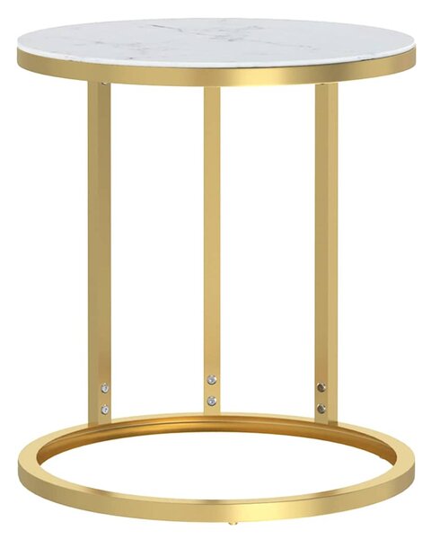 Odkládací stolek zlatý a bílý mramor 45 cm tvrzené sklo 331664