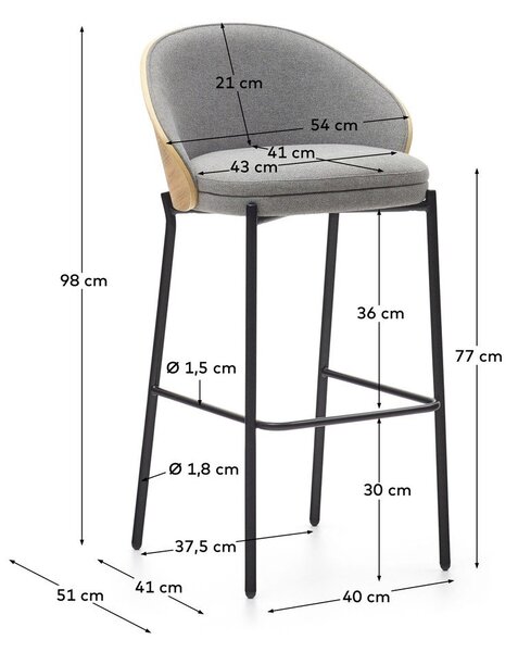 Šedá/v přírodní barvě barová židle (výška sedáku 77 cm) Eamy – Kave Home