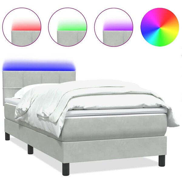 Box spring postel s matrací a LED Světle šedá 90x220 cm Samet 3316911