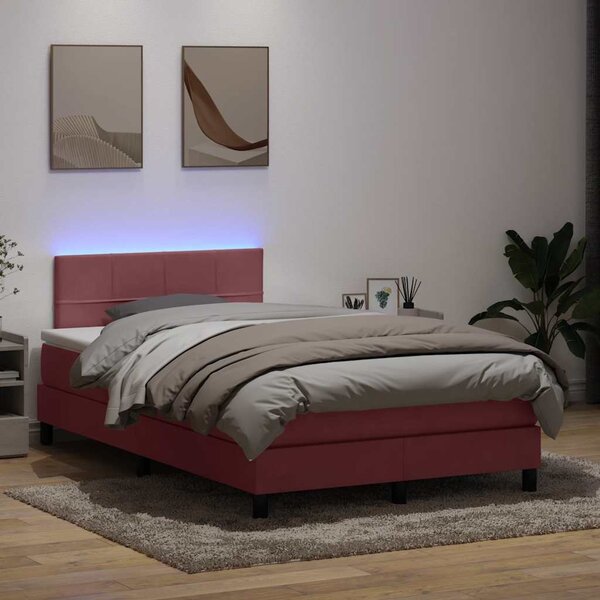 Box spring postel s matrací a LED růžová 120x220 cm samet 3316928