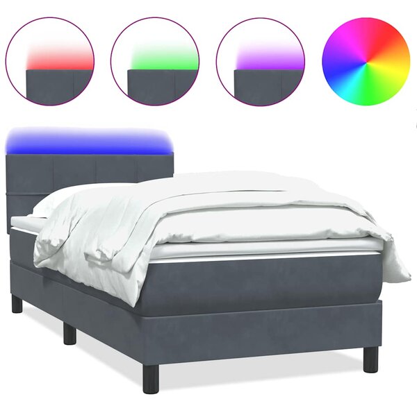 Box spring postel s matrací a LED tmavě šedá 80x220 cm samet 3316906