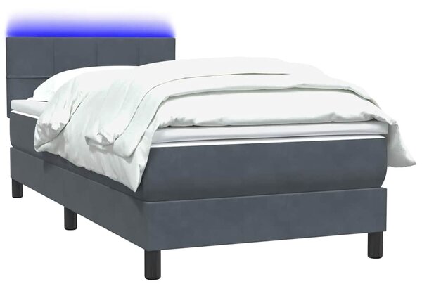 Box spring postel s matrací a LED tmavě šedá 80x220 cm samet 3316906
