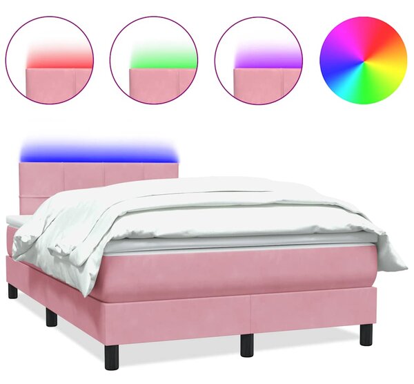 Box spring postel s matrací a LED růžová 120x220 cm samet 3316928