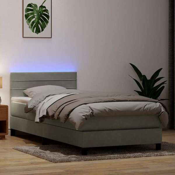 Box spring postel s matrací a LED Světle šedá 90x220 cm Samet 3317007