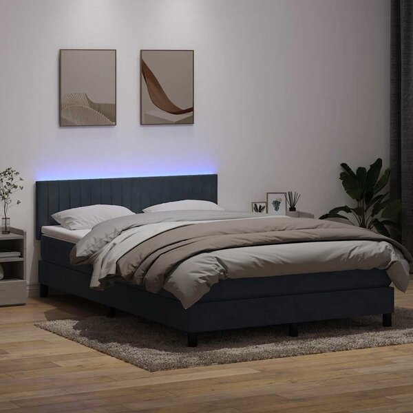 Box spring postel s matrací a LED tmavě šedá 160x210 cm samet 3317080