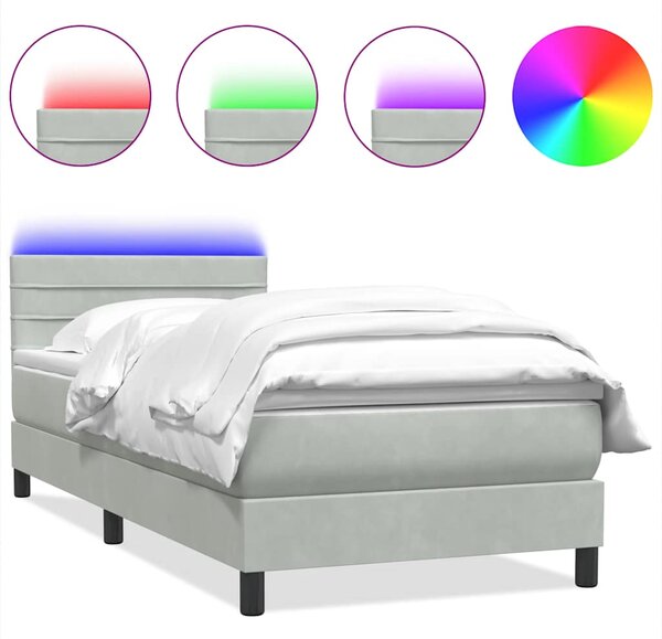 Box spring postel s matrací a LED Světle šedá 90x220 cm Samet 3317007