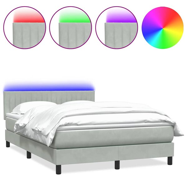 Box spring postel s matrací a LED světle šedá 160x210 cm samet 3317079