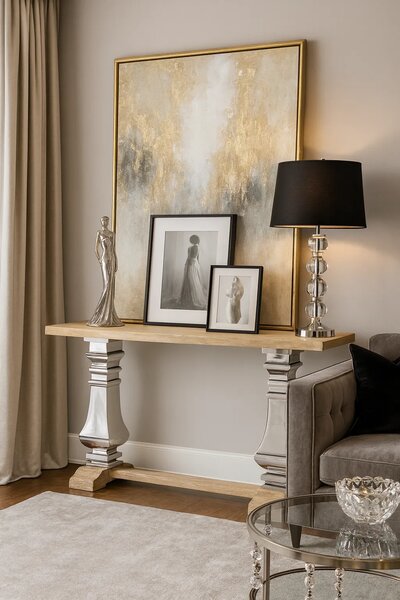 LivinHill Konzolový stolek Glamour 160 cm z masivu hnědý/chrom
