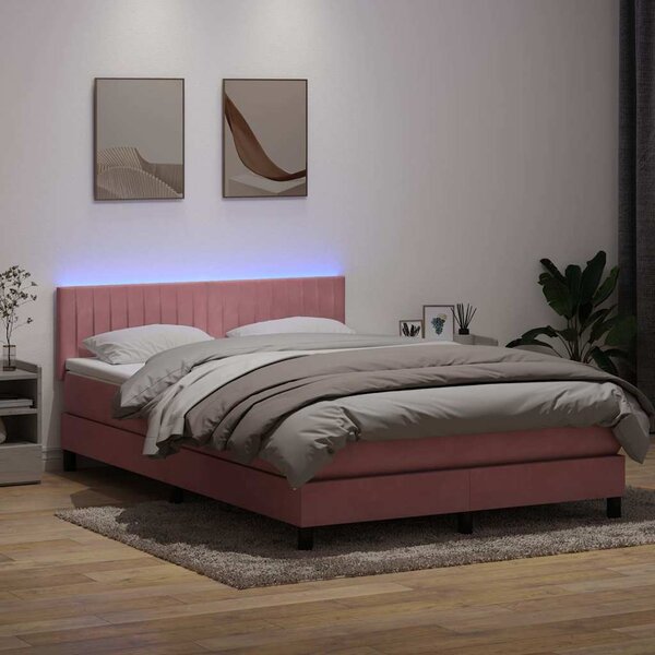 Box spring postel s matrací a LED růžová 160x210 cm samet 3317084