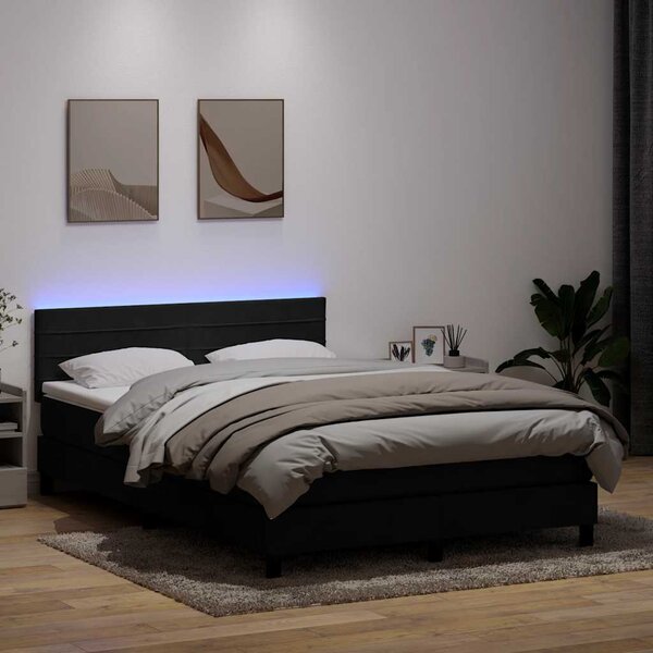Box spring postel s matrací a LED černá 160x210 cm samet 3316985