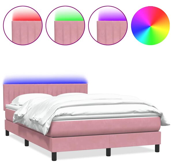 Box spring postel s matrací a LED růžová 160x210 cm samet 3317084