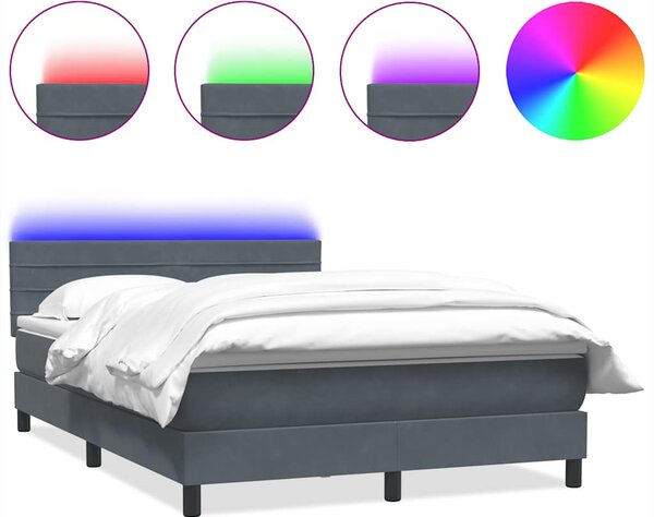 Box spring postel s matrací a LED tmavě šedá 160x210 cm samet 3316984