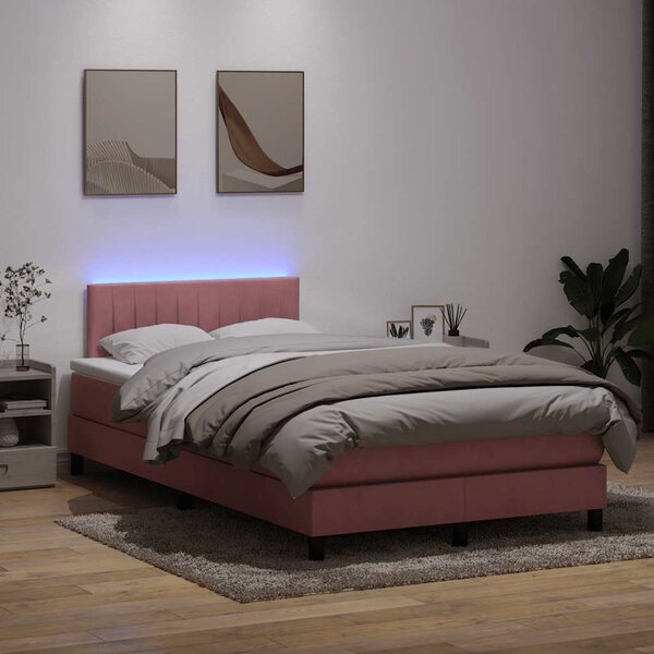 Box spring postel s matrací a LED růžová 120x220 cm samet 3317120