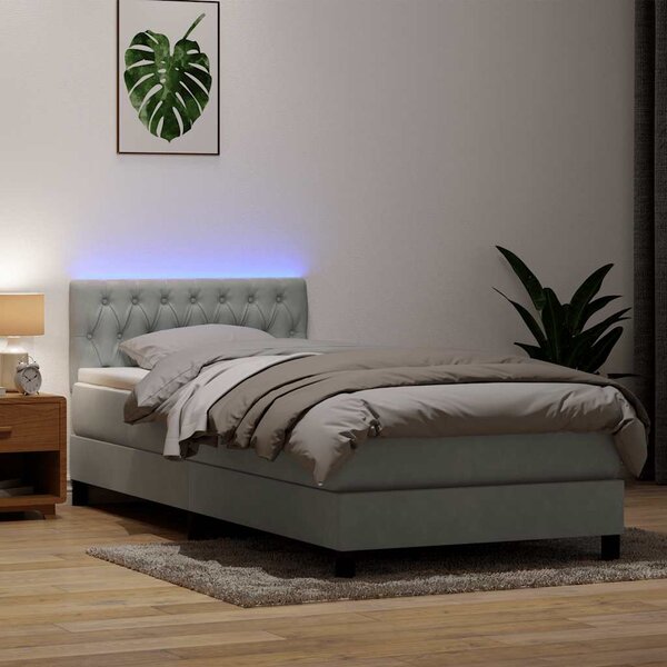 Box spring postel s matrací a LED Světle šedá 90x220 cm Samet 3317199