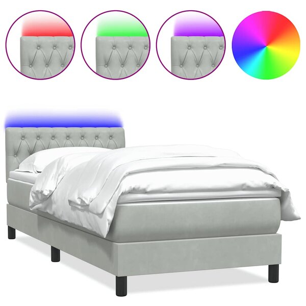 Box spring postel s matrací a LED Světle šedá 90x220 cm Samet 3317199