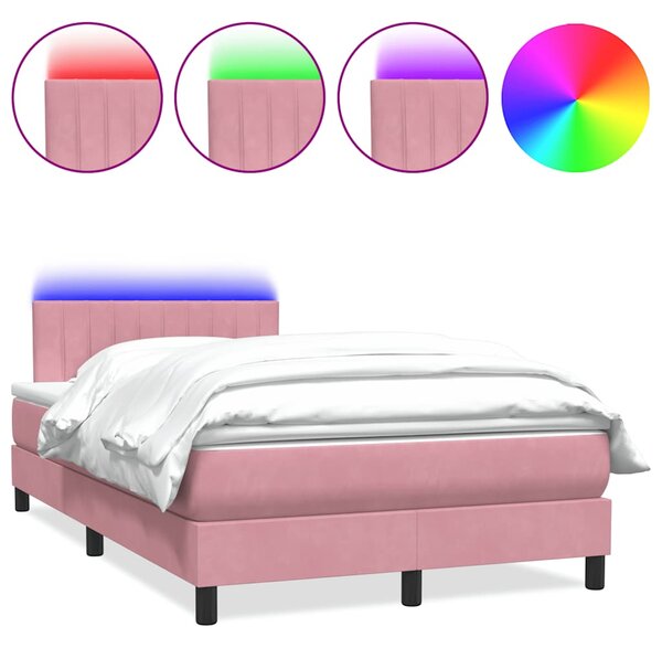 Box spring postel s matrací a LED růžová 120x220 cm samet 3317120