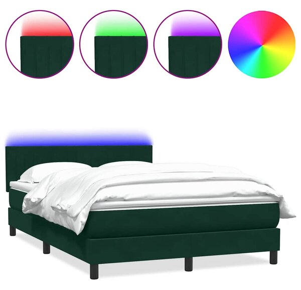 Box spring postel s matrací a LED tmavě zelená 160x220 cm samet 3317130