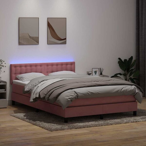 Box spring postel s matrací a LED růžová 160x210 cm samet 3317276