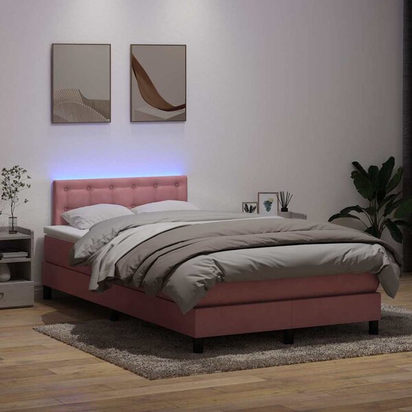 Box spring postel s matrací a LED růžová 120x220 cm samet 3317312