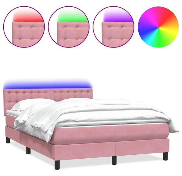 Box spring postel s matrací a LED růžová 160x210 cm samet 3317276
