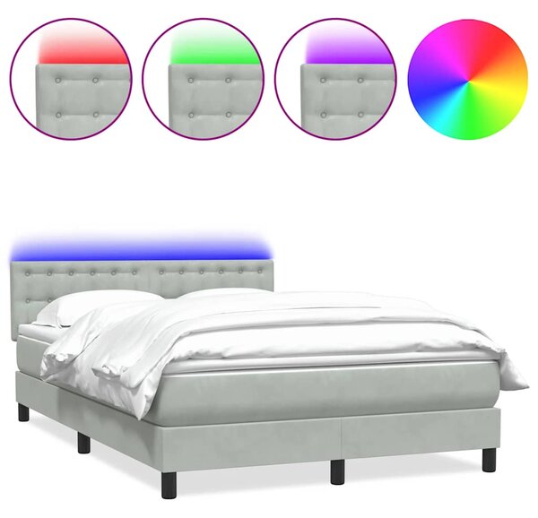 Box spring postel s matrací a LED světle šedá 160x210 cm samet 3317271