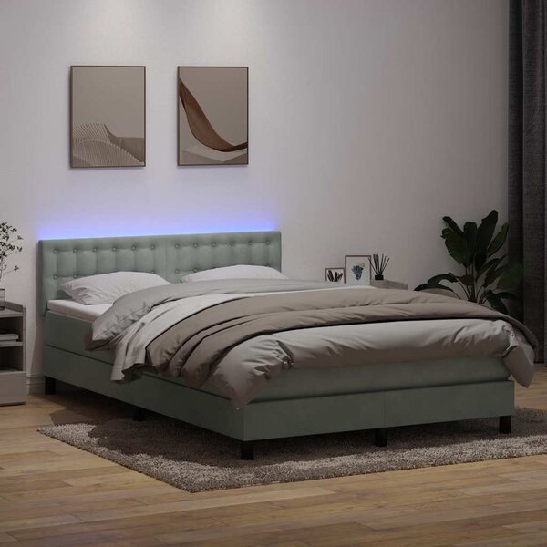 Box spring postel s matrací a LED světle šedá 160x210 cm samet 3317271