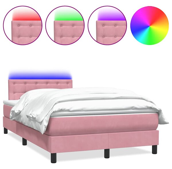 Box spring postel s matrací a LED růžová 120x220 cm samet 3317312