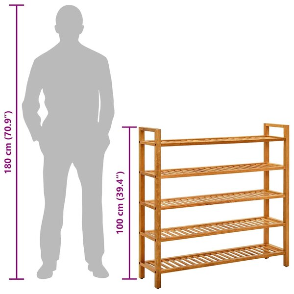 Botník s 5 policemi 100 x 27 x 100 cm masivní dubové dřevo 331751
