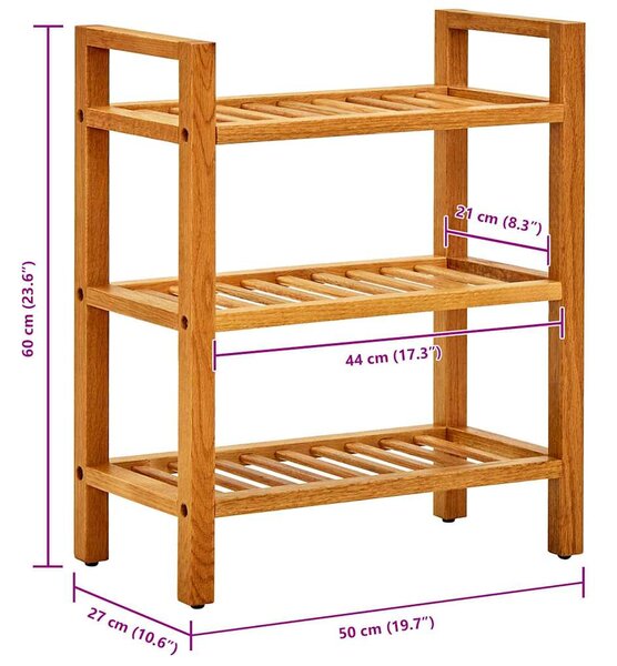 Botník se 3 policemi 50 x 27 x 60 cm masivní dubové dřevo 331745