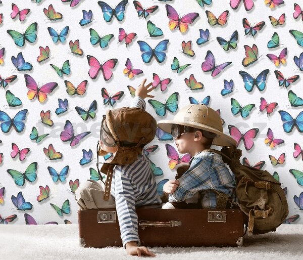 Papírové tapety na zeď Papillon 30000-17, rozměr 10,05 m x 0,53 cm, motýli barevní, Erismann