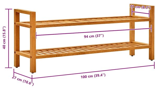 Botník se 2 policemi 100 x 27 x 40 cm masivní dubové dřevo 331748