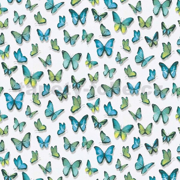Papírové tapety na zeď Papillon 30000-18, rozměr 10,05 m x 0,53 cm, motýli modro-zelení, Erismann