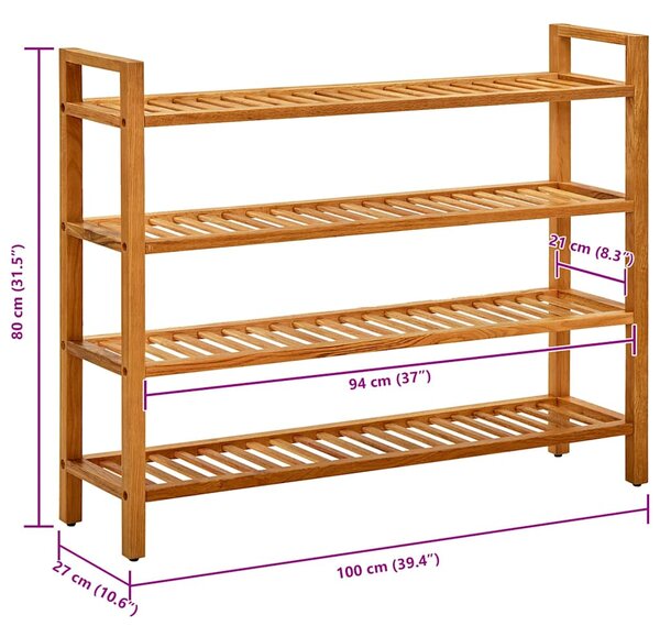 Botník se 4 policemi 100 x 27 x 80 cm masivní dubové dřevo 331750