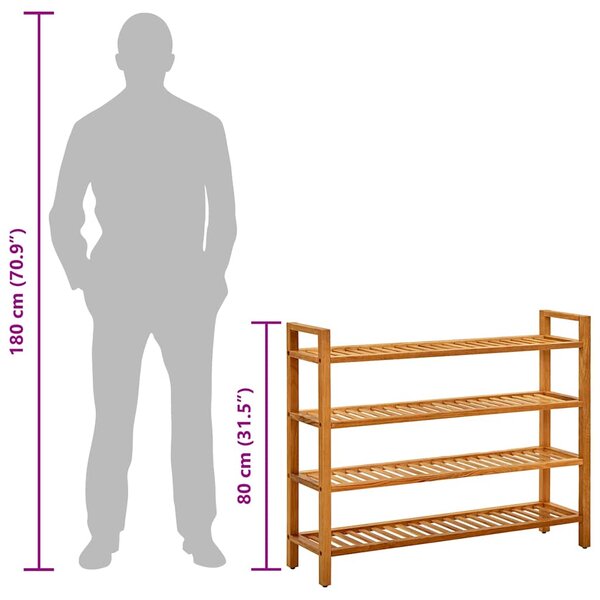 Botník se 4 policemi 100 x 27 x 80 cm masivní dubové dřevo 331750